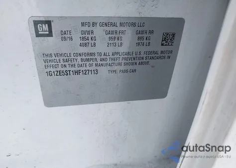 2017 Chevrolet Malibu 1Lt z USA, uszkodzony, nr VIN 1G1ZE5ST1HF127113